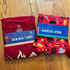 Red Crew Neck T-Shirt and apron “grilling” mens xl